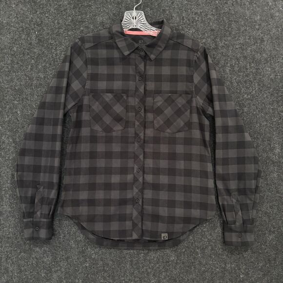 Pearl Izumi Shirt Womens Medium Black Gray Plaid Button Up Long Sleeve Pockets - Picture 1 of 10